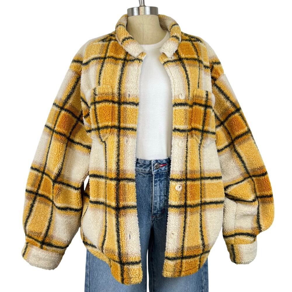 Sincerely Jules For Bandier Aspen Sherpa Jacket in Amber Plaid Shacket (Sz L)